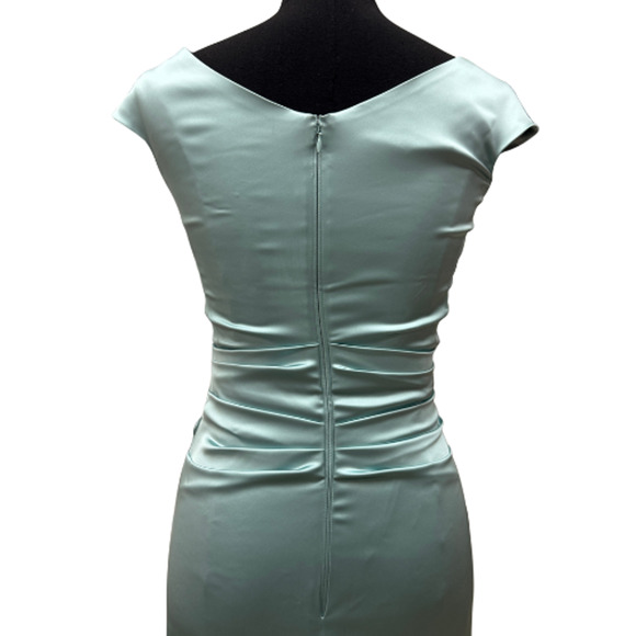 Talbot Runhof Ruched Satin Duchesse Gown Dress Aqua Blue Size 2 Long Formal - Picture 10 of 10
